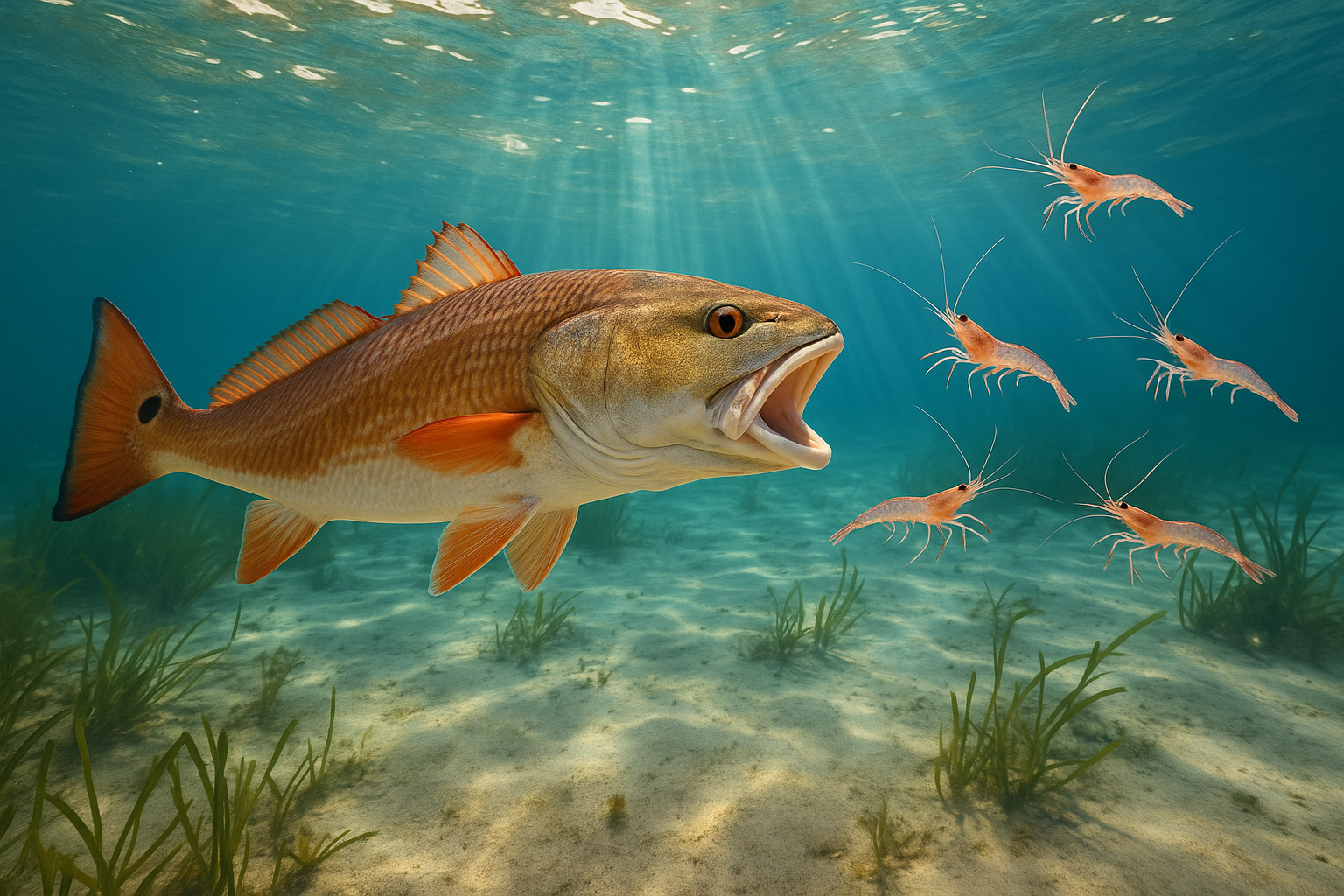 redfish chasing shrimp