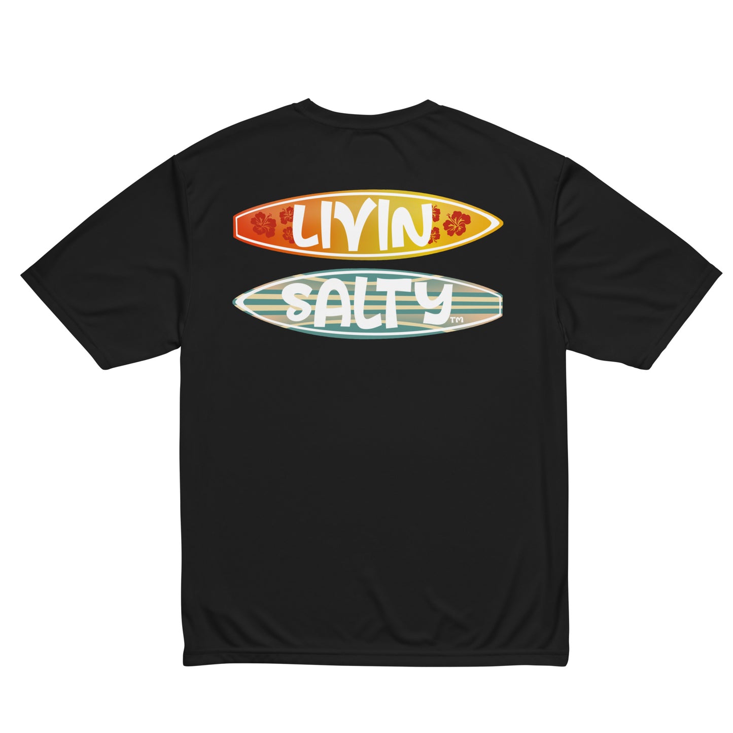 Unisex dry fit Surf board LIVIN SALTY t-shirt