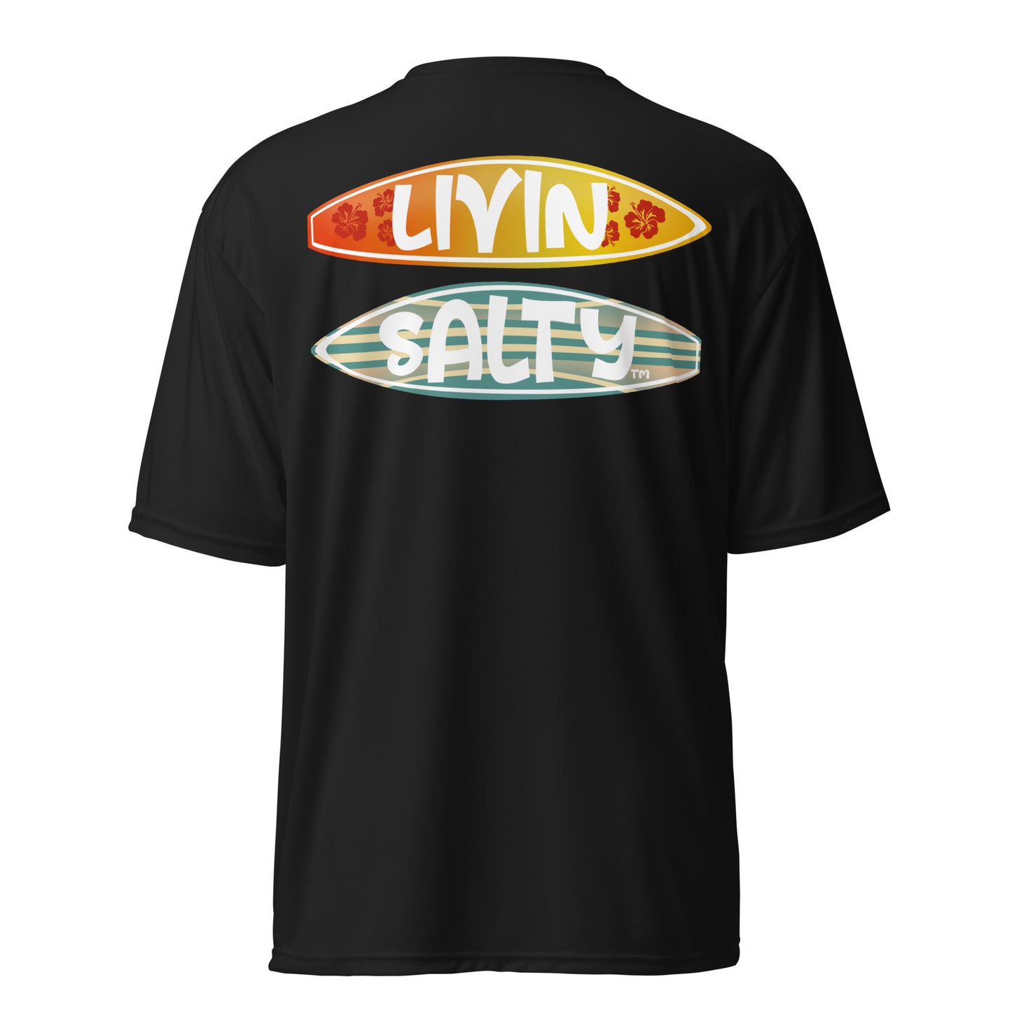 Unisex dry fit Surf board LIVIN SALTY t-shirt