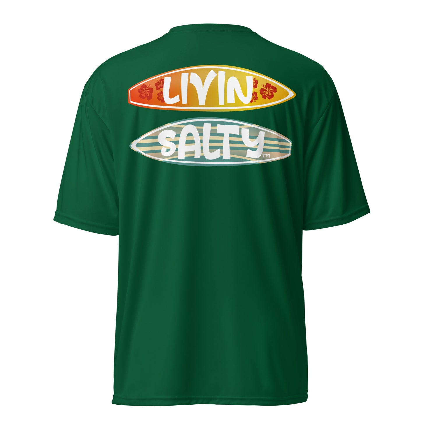 Unisex dry fit Surf board LIVIN SALTY t-shirt