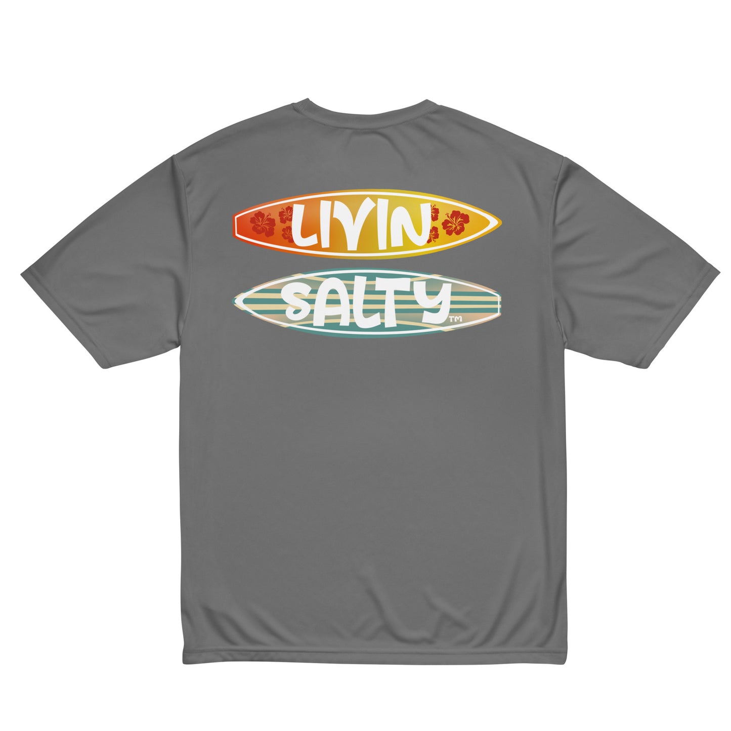 Unisex dry fit Surf board LIVIN SALTY t-shirt