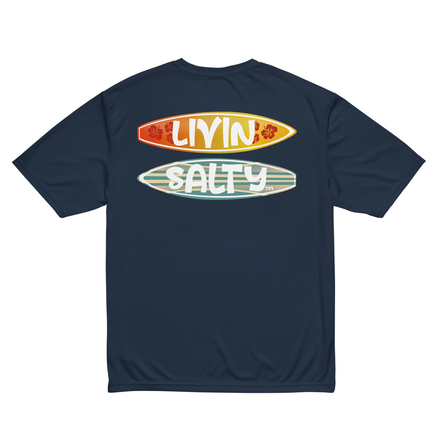 Unisex dry fit Surf board LIVIN SALTY t-shirt