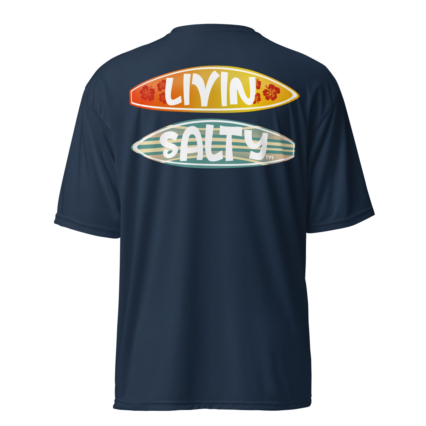 Unisex dry fit Surf board LIVIN SALTY t-shirt