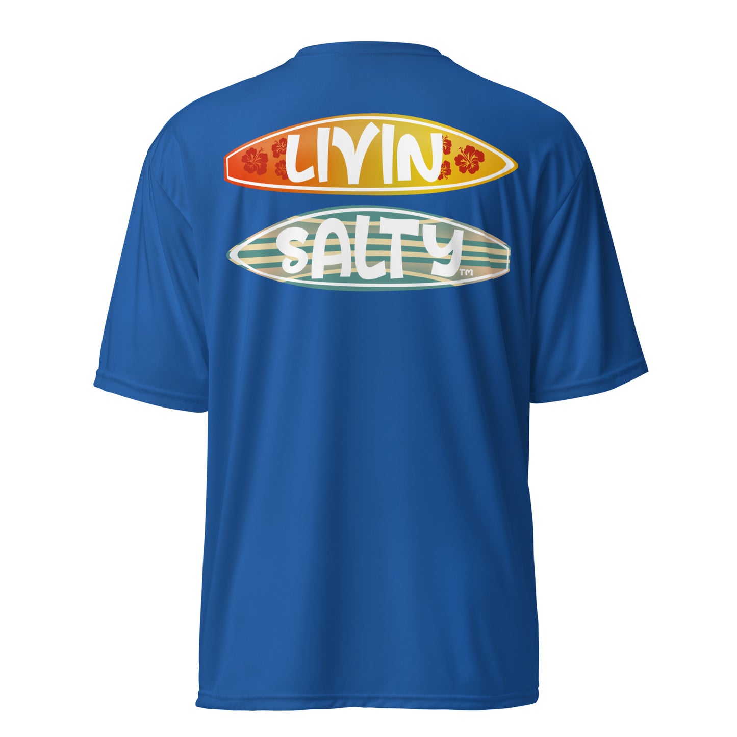 Unisex dry fit Surf board LIVIN SALTY t-shirt