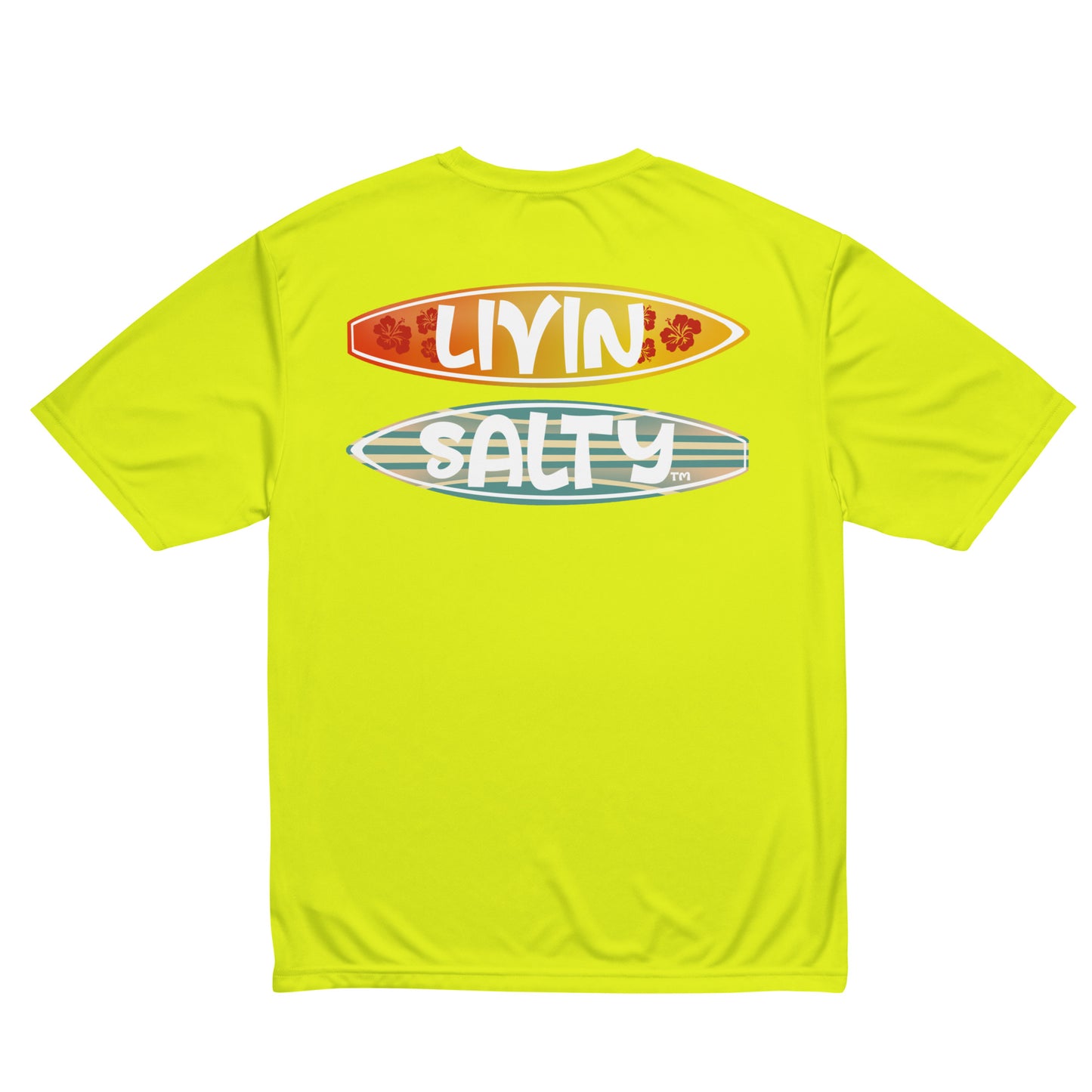 Unisex dry fit Surf board LIVIN SALTY t-shirt