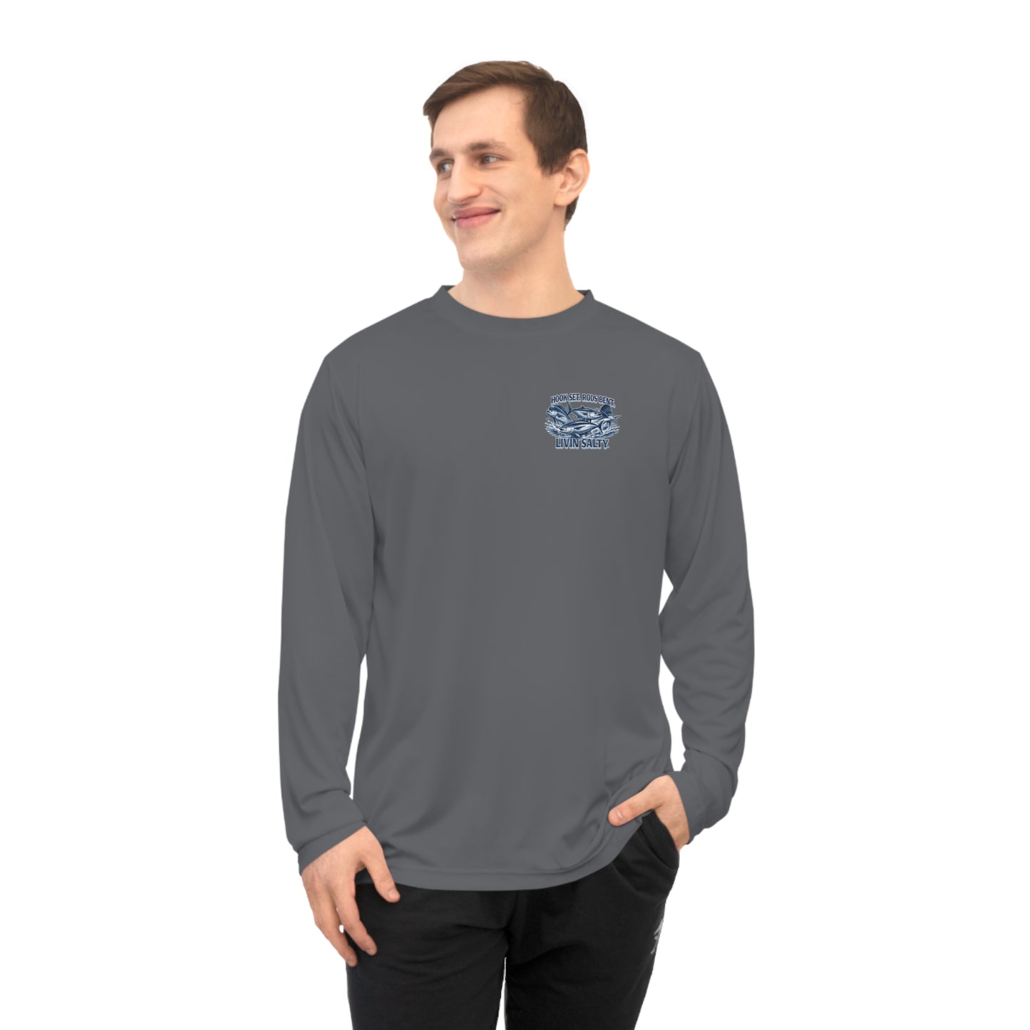 Fishing Performance Long Sleeve Shirt — "Hook Set, Rods Bent, Livin Salty"