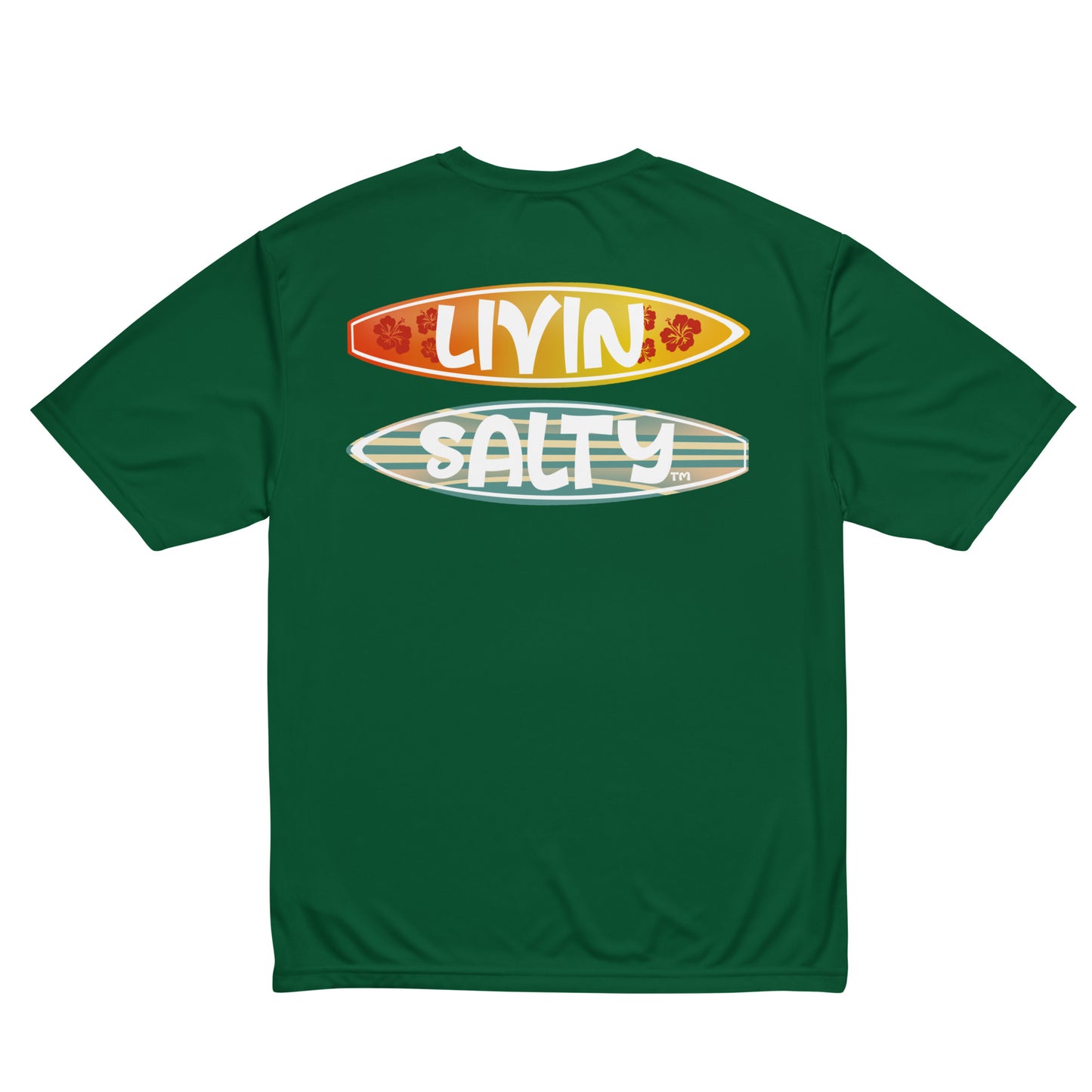 Unisex dry fit Surf board LIVIN SALTY t-shirt