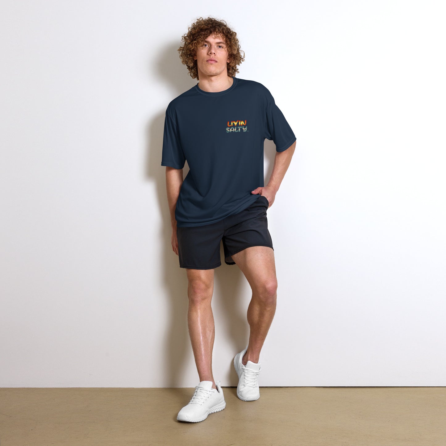 Unisex dry fit Surf board LIVIN SALTY t-shirt