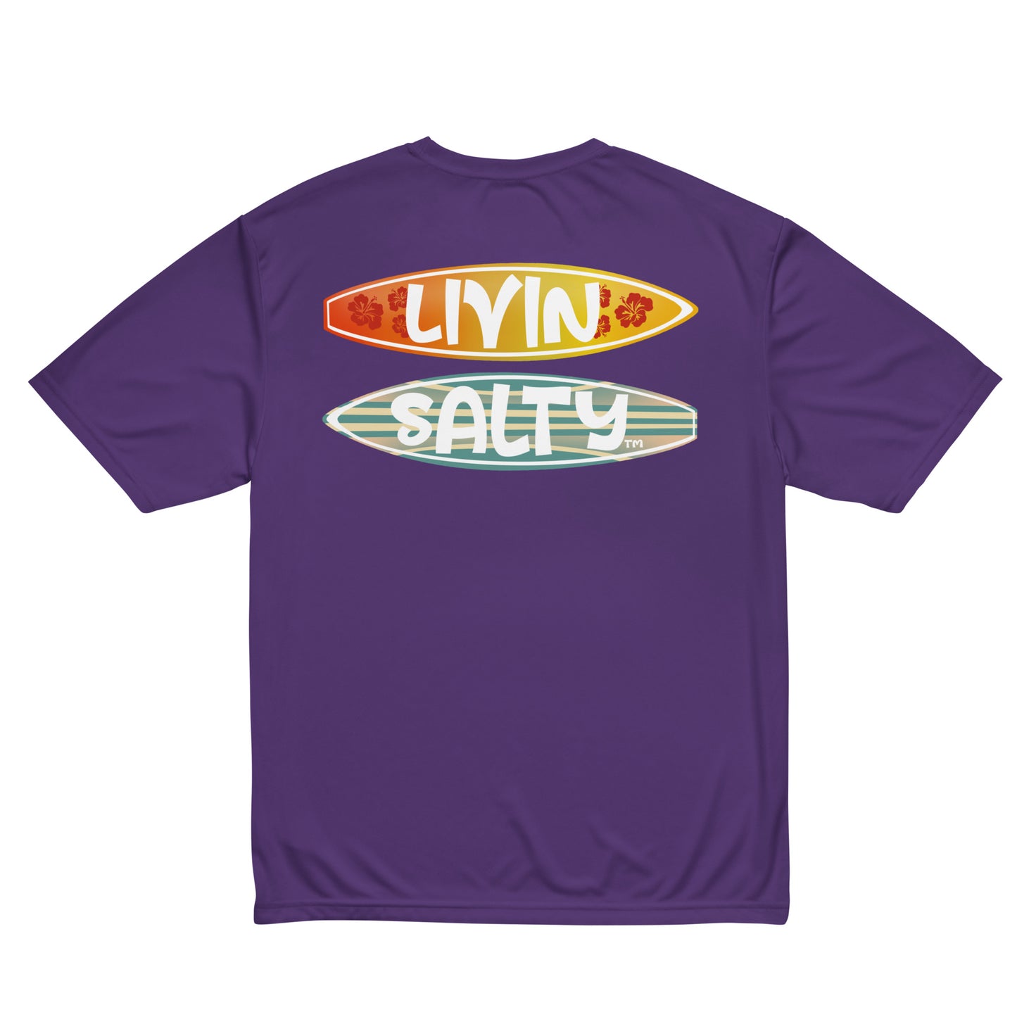 Unisex dry fit Surf board LIVIN SALTY t-shirt