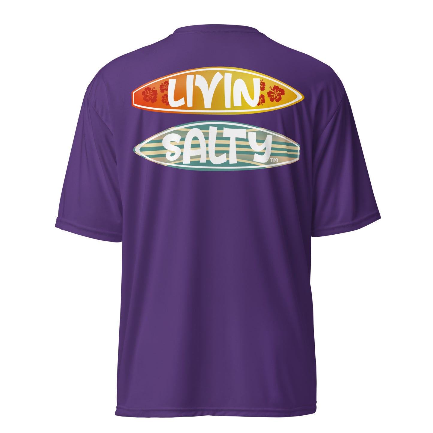 Unisex dry fit Surf board LIVIN SALTY t-shirt
