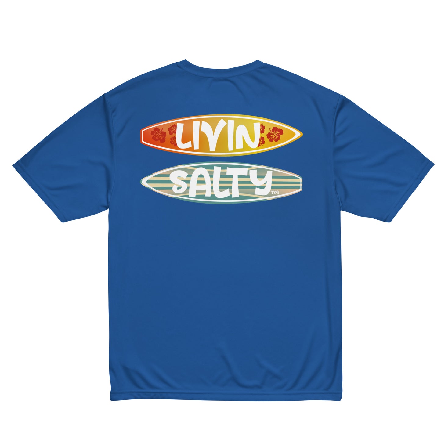 Unisex dry fit Surf board LIVIN SALTY t-shirt