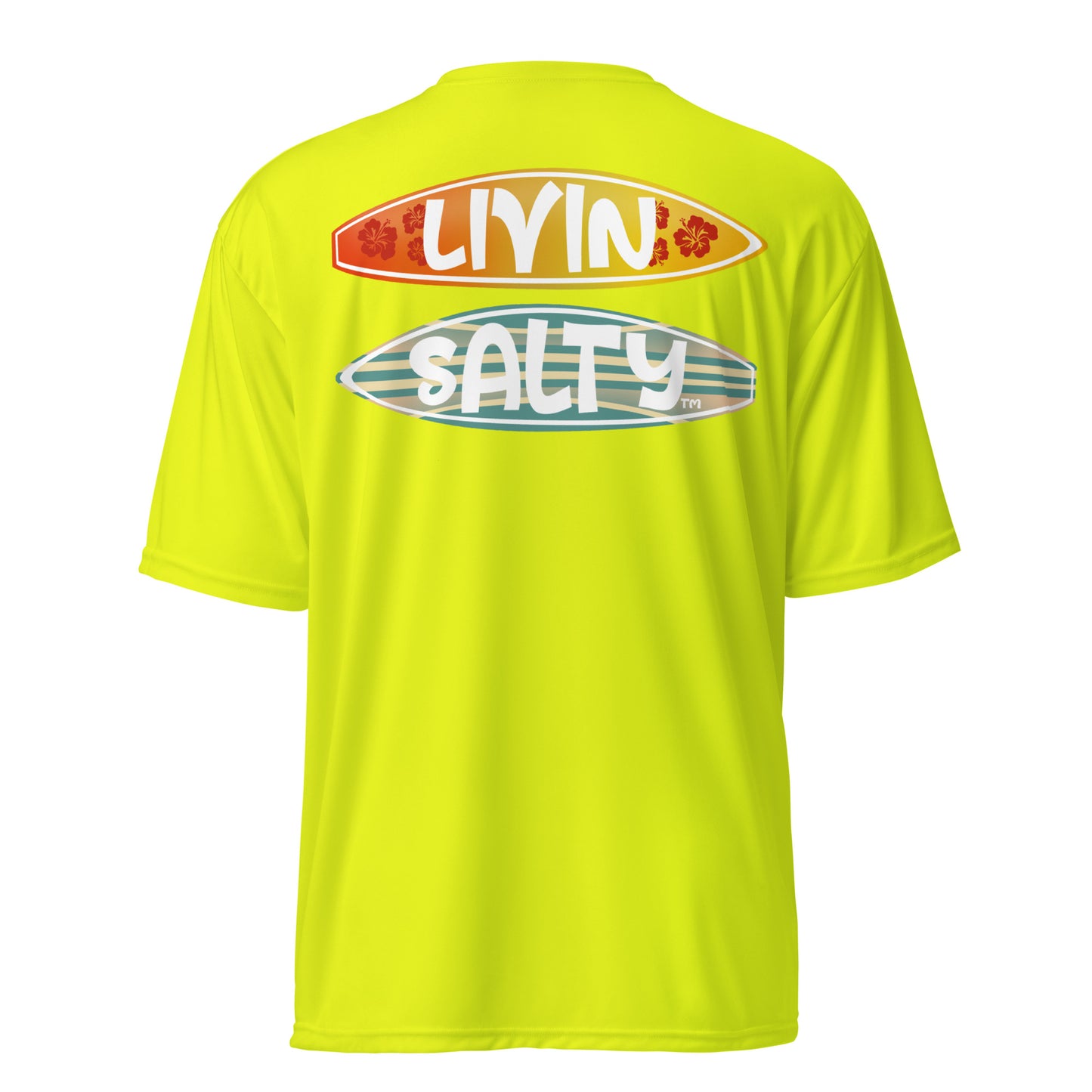 Unisex dry fit Surf board LIVIN SALTY t-shirt
