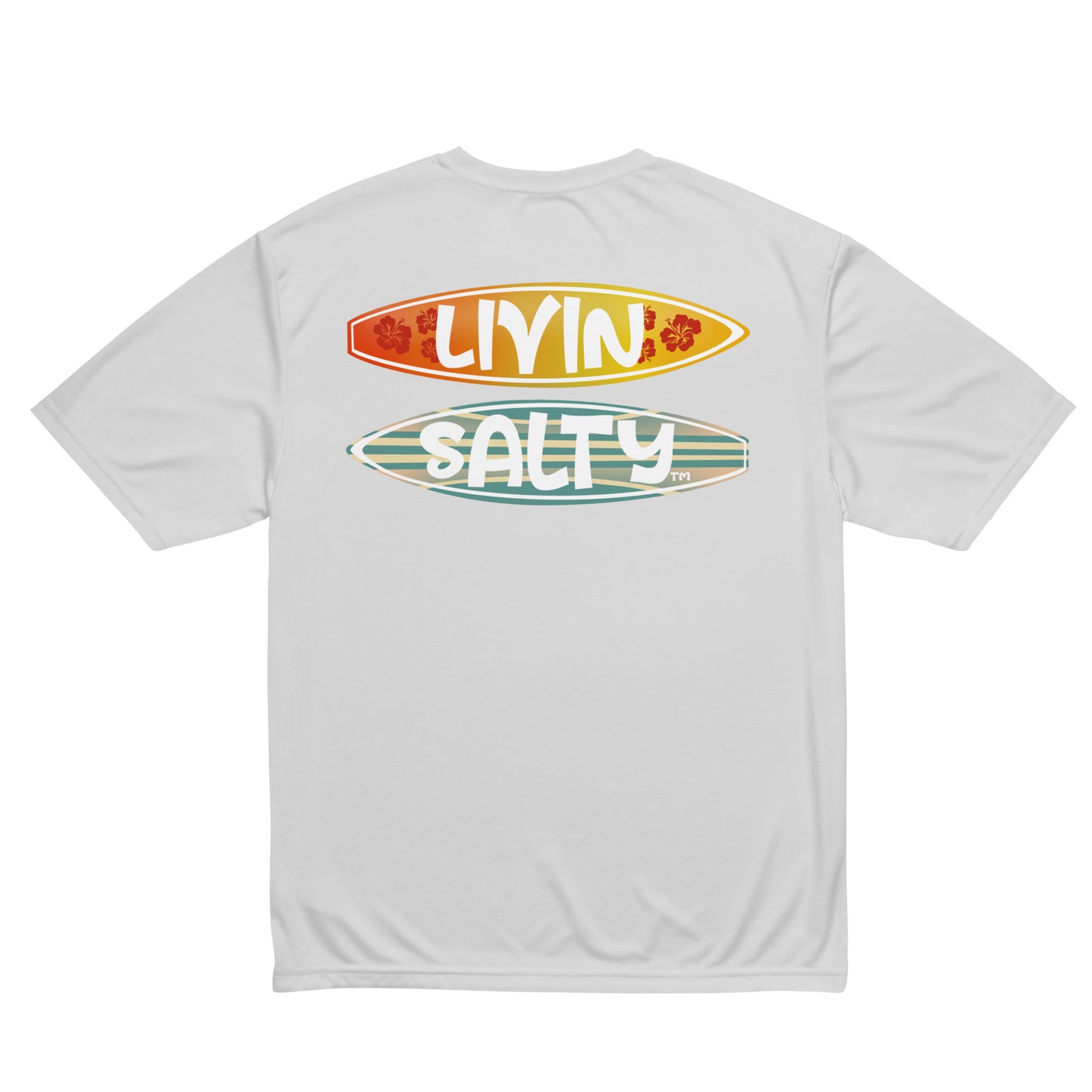 Unisex dry fit Surf board LIVIN SALTY t-shirt