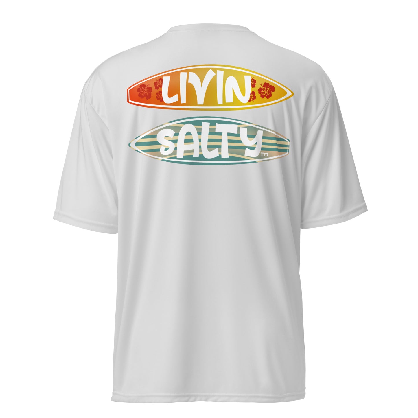Unisex dry fit Surf board LIVIN SALTY t-shirt