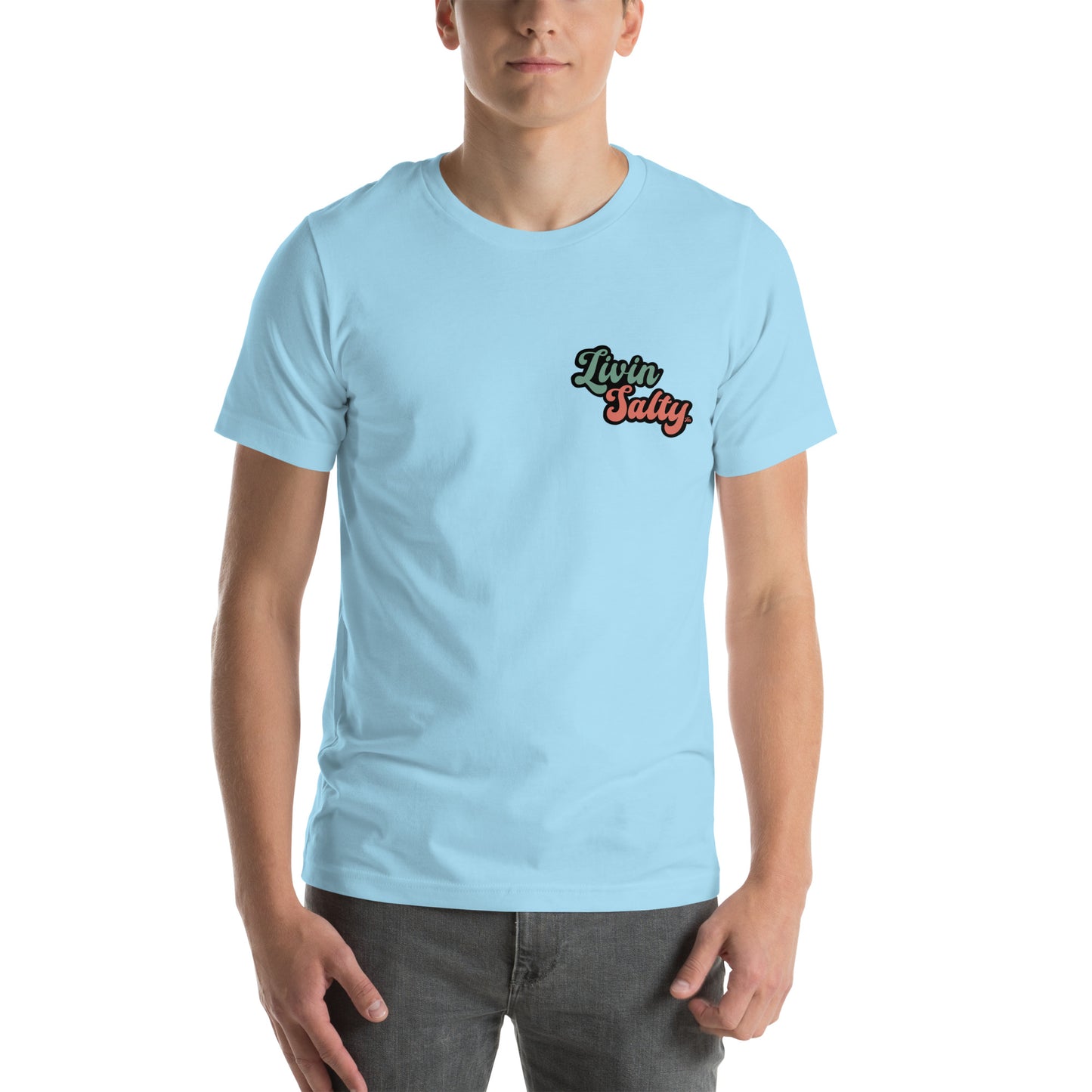 Unisex Livin Salty Jeep/Beach cotton t-shirt