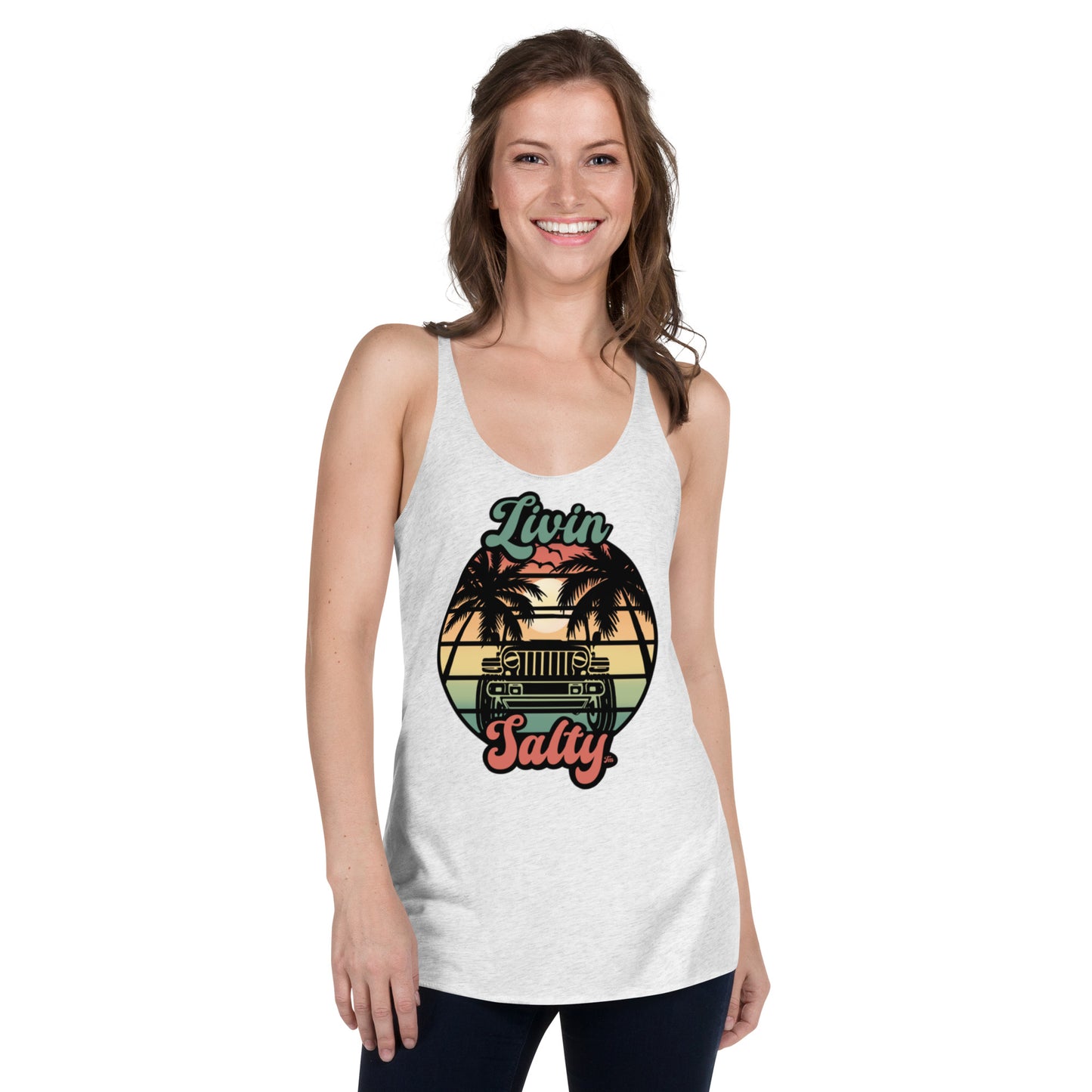 Women's Livin Salty Jeep/Beach Racerback Tank